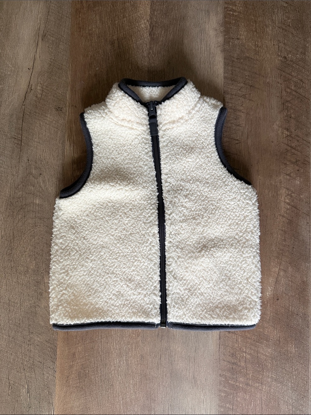 Carters 12m Cream Sherpa Zip Vest with Dark Gray Trim